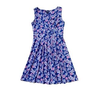 NWOT | LANDS' END Paisley Faux Wrap Sleeveless Dress Blue Size M (10-12) Modal